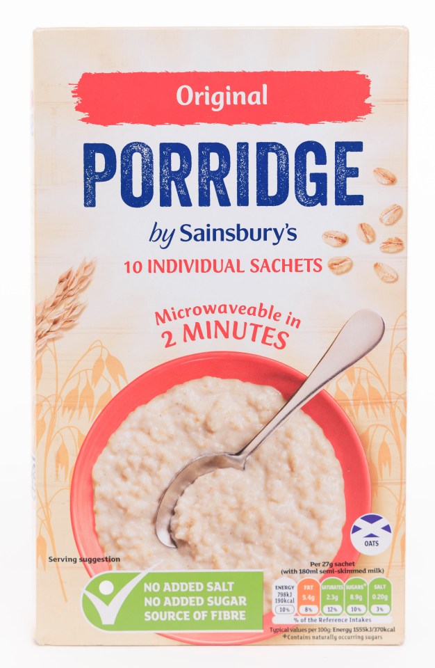 Box of Sainsbury's Original Porridge, 10 individual sachets.