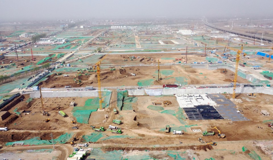 Aerial view of construction site in Rongxi area of Xiong'an