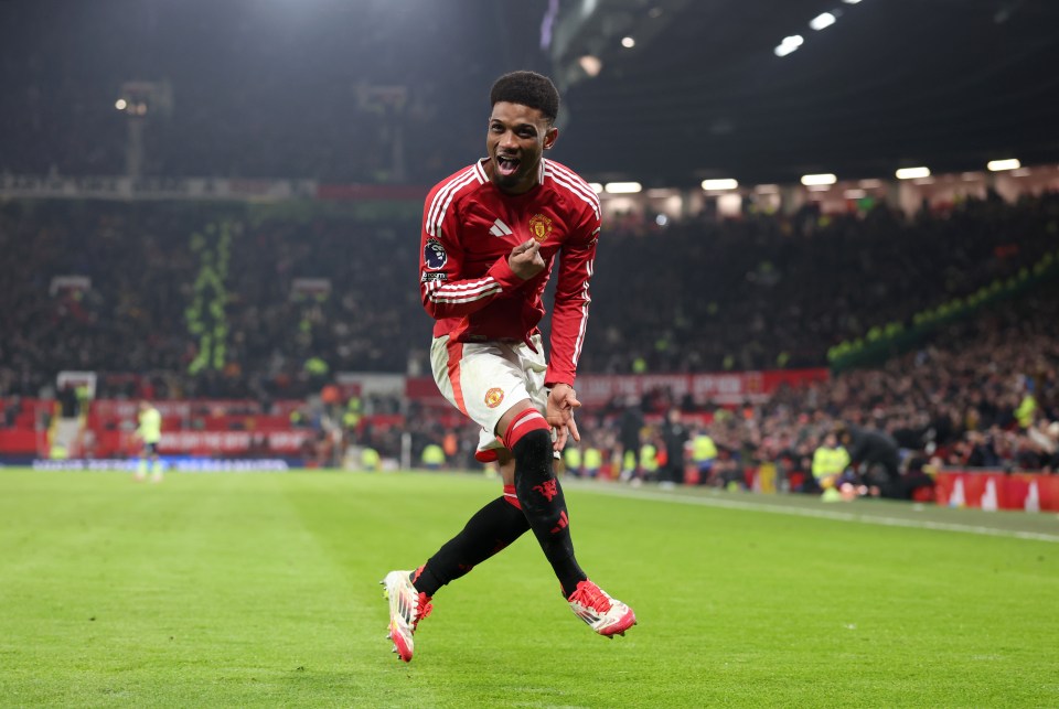 Amad Diallo of Manchester United celebrating a goal.