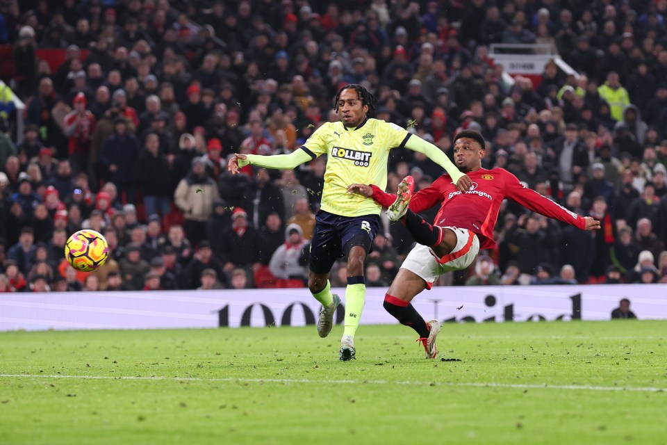 Amad Diallo of Manchester United scores a goal.