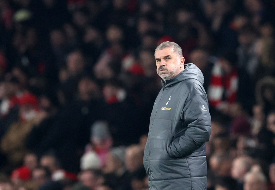 Ange Postecoglou, Tottenham Hotspur head coach, reacts during a Premier League match.