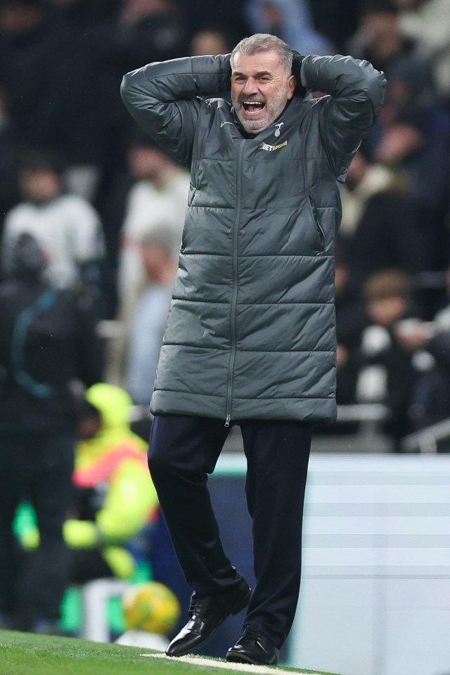 Ange Postecoglou, Tottenham Hotspur manager, looking dejected.