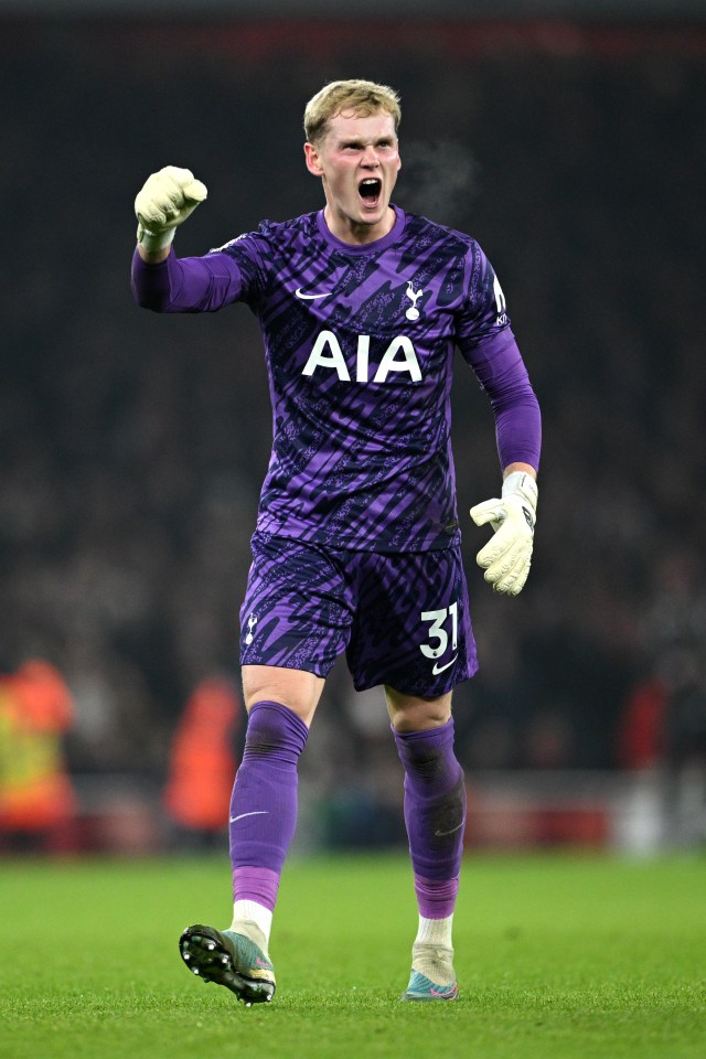 Antonin Kinsky of Tottenham Hotspur celebrating a goal.