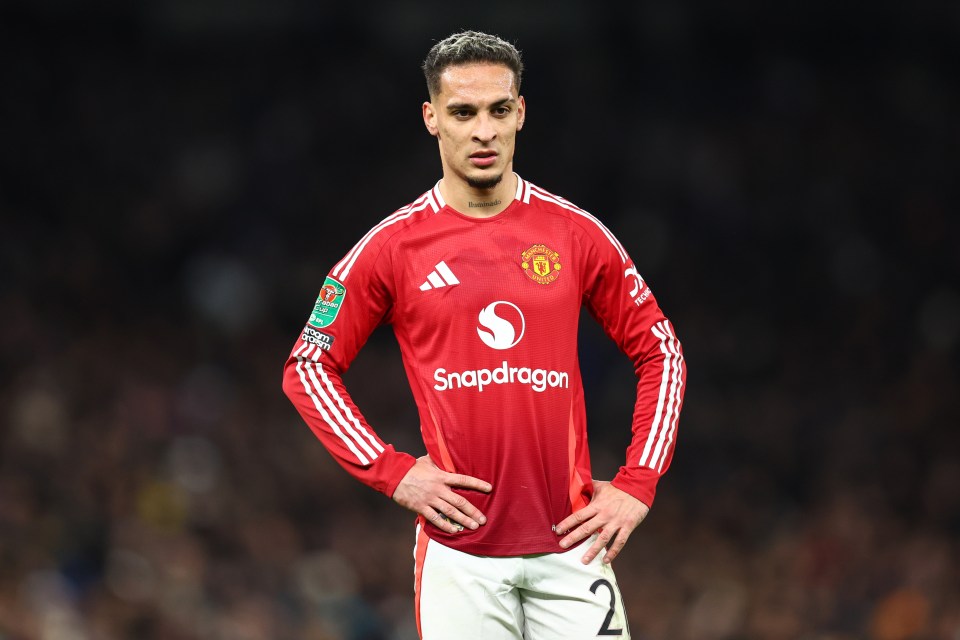 Antony of Manchester United during a Carabao Cup match.