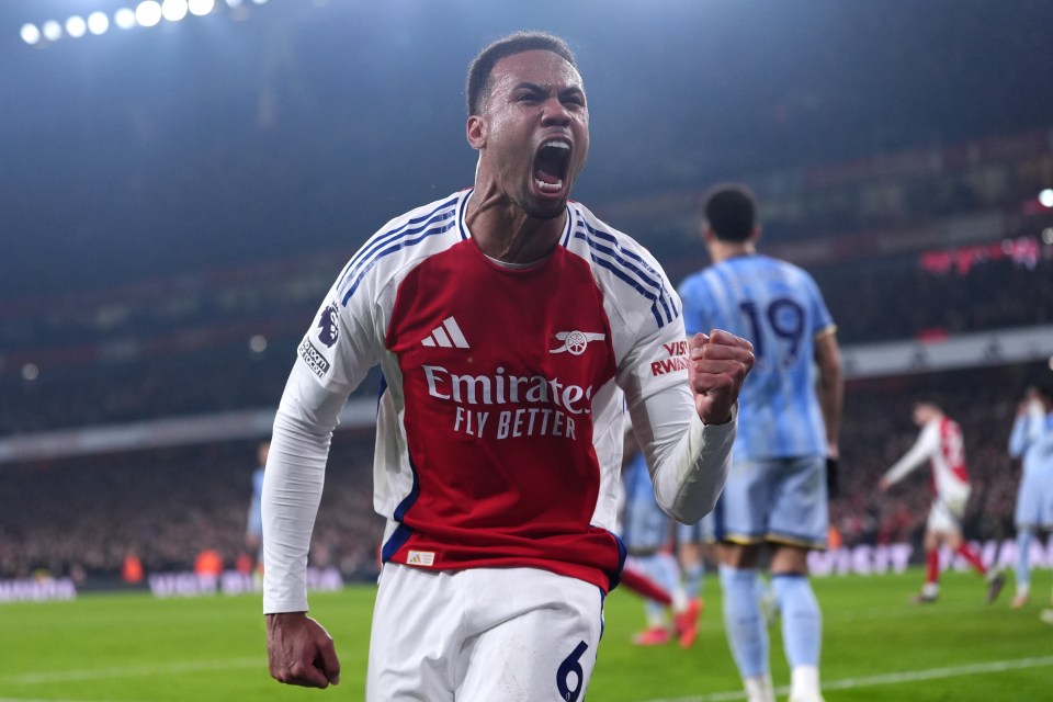 Arsenal's Gabriel celebrating a goal.