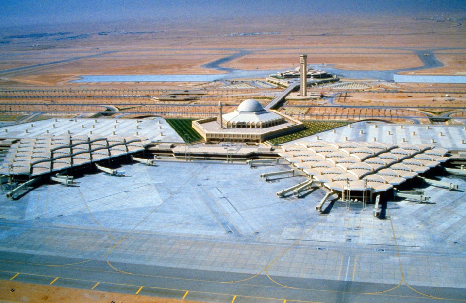 Aerial view of King Khalid International Airport in Riyadh, Saudi Arabia.