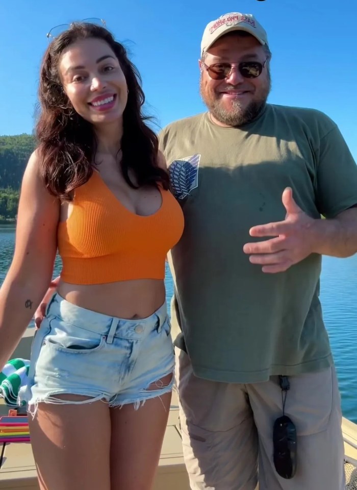 A young woman and older man on a boat; the man says, "bet we would have dated in college!"