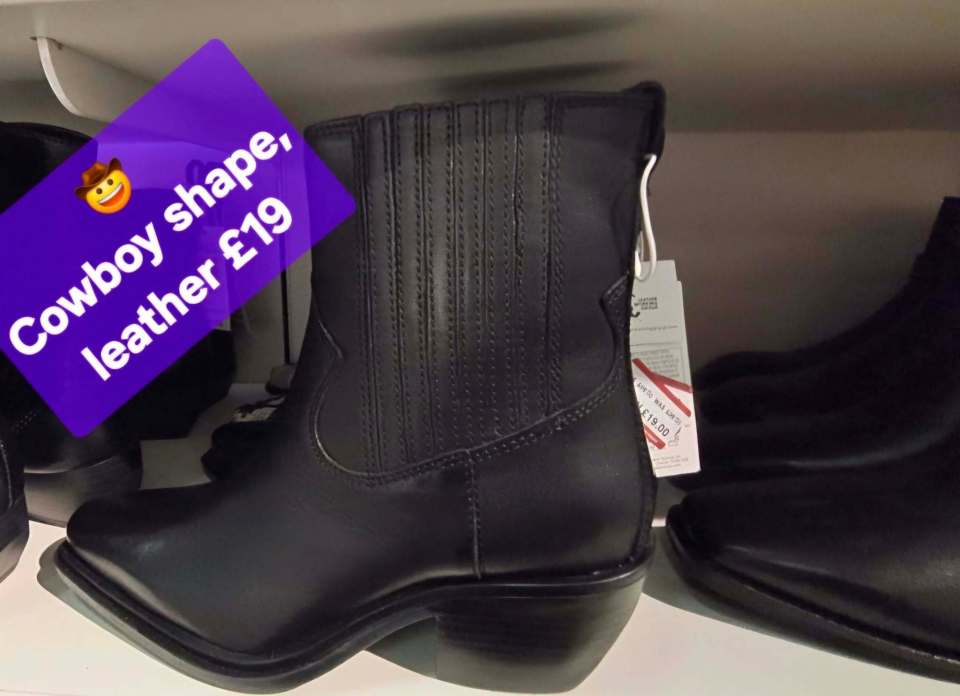 Black leather cowboy boots, £19.