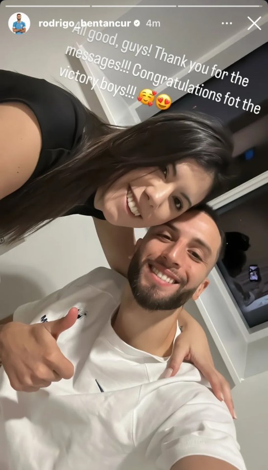 Rodrigo Bentancur and his partner celebrating a victory.