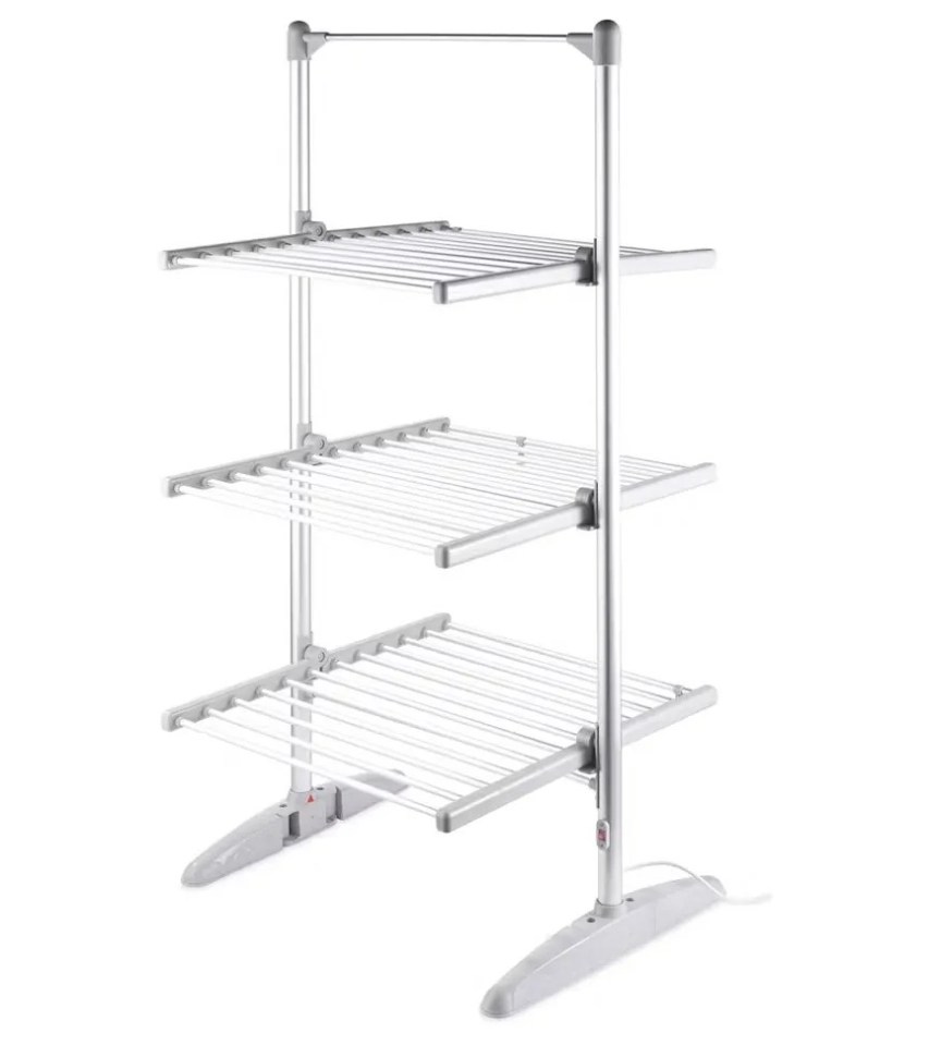 Three-tiered heated clothes airer.