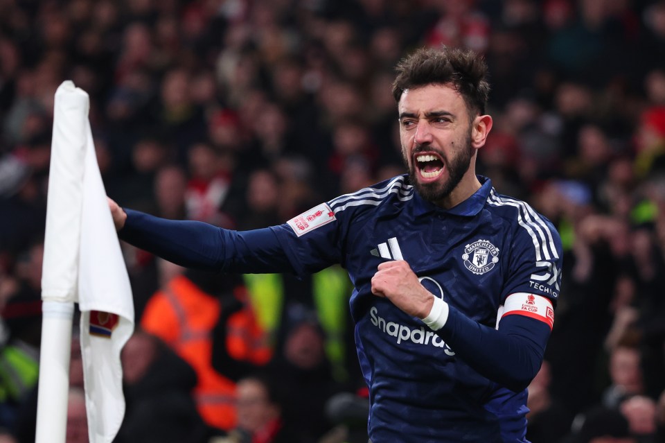 Bruno Fernandes of Manchester United celebrates a goal.