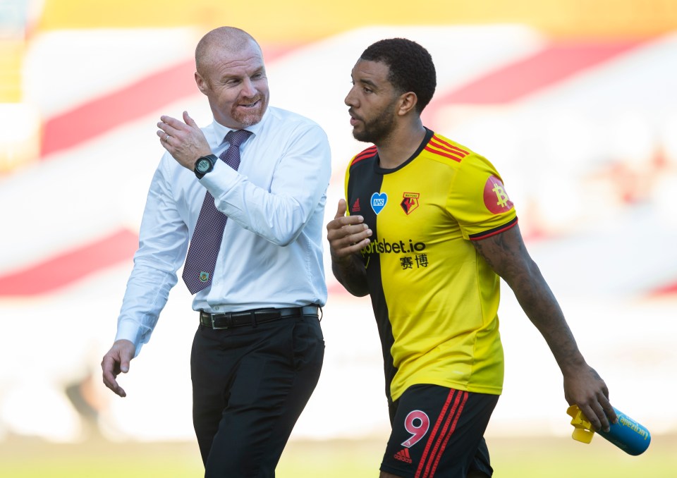 Sean Dyche and Troy Deeney in conversation.