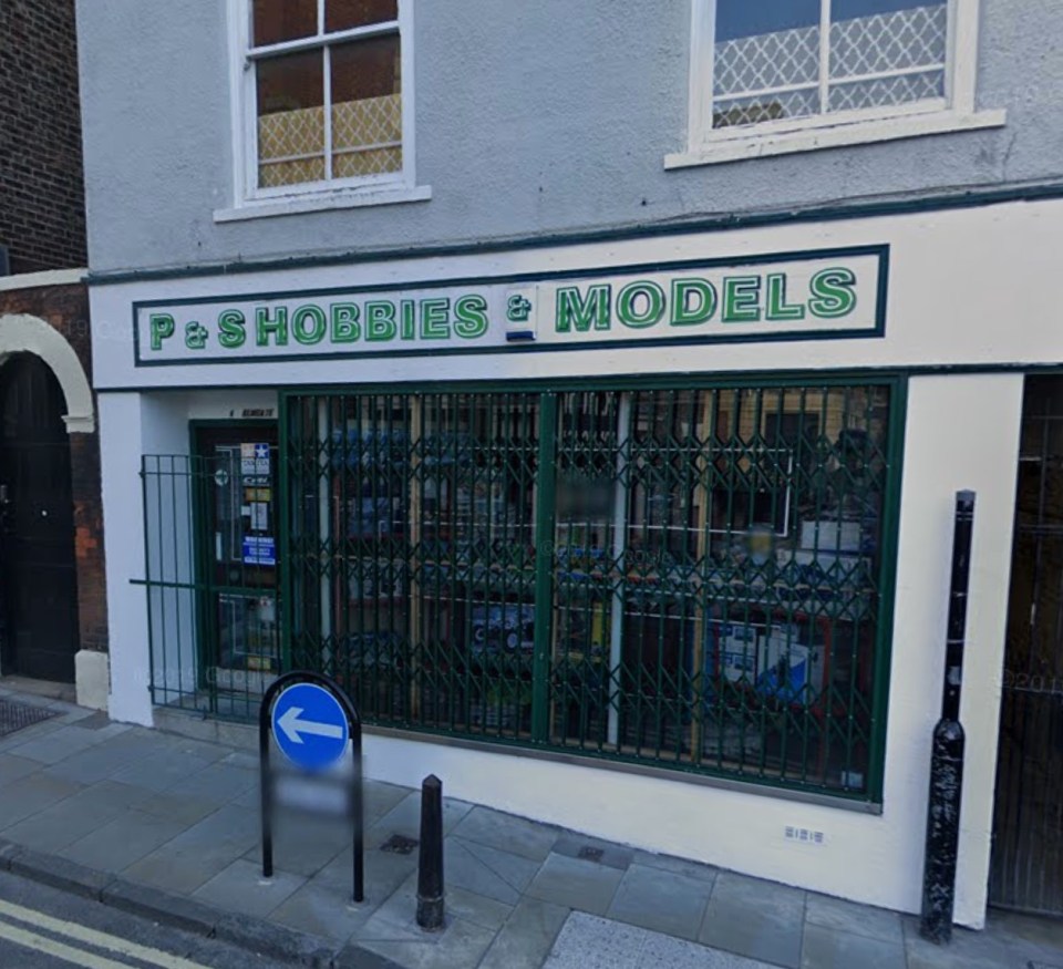 P&S Hobbies & Models shop front, closed.