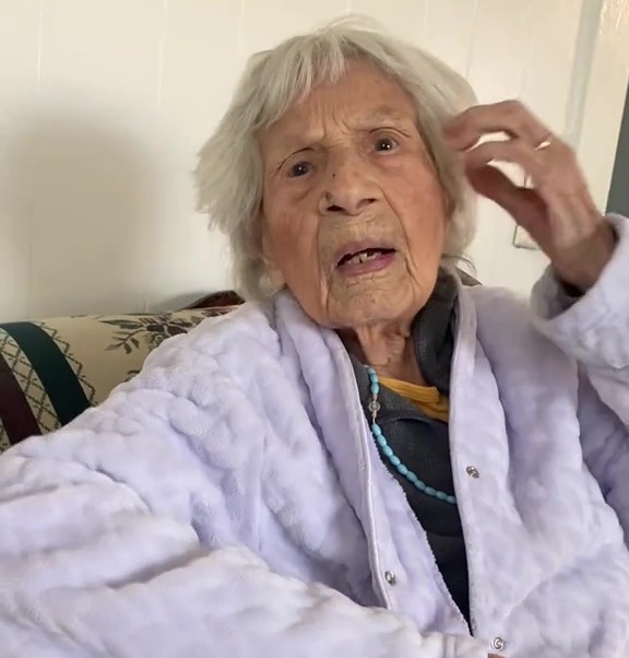 A 106-year-old woman discussing her daily face washing routine.