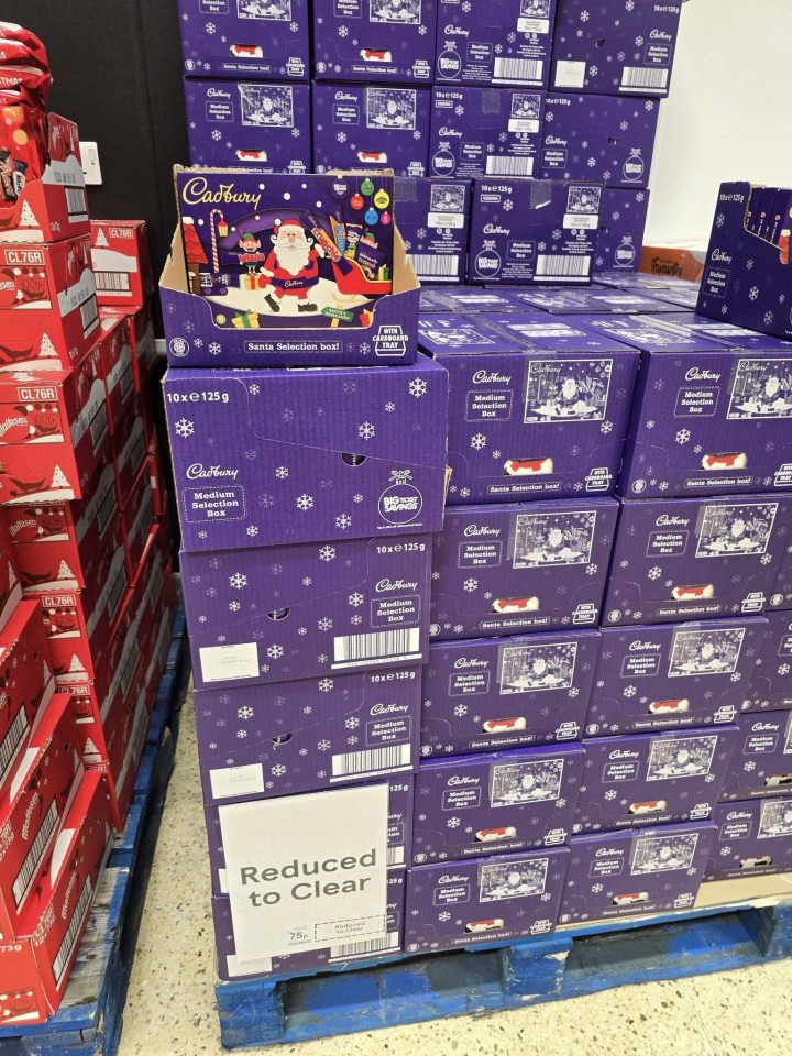 Reduced price Cadbury Santa selection boxes.