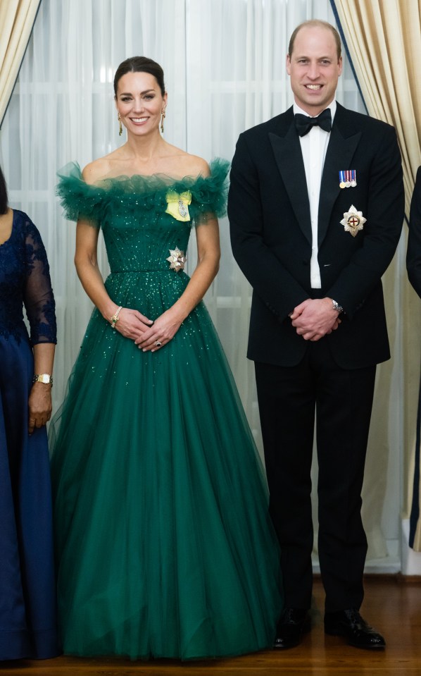 Catherine, Duchess of Cambridge, and Prince William at a dinner.