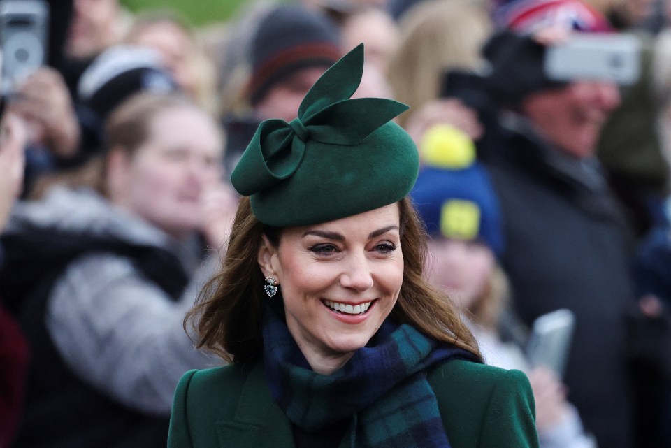 Catherine, Princess of Wales, smiling at a Christmas Day service.