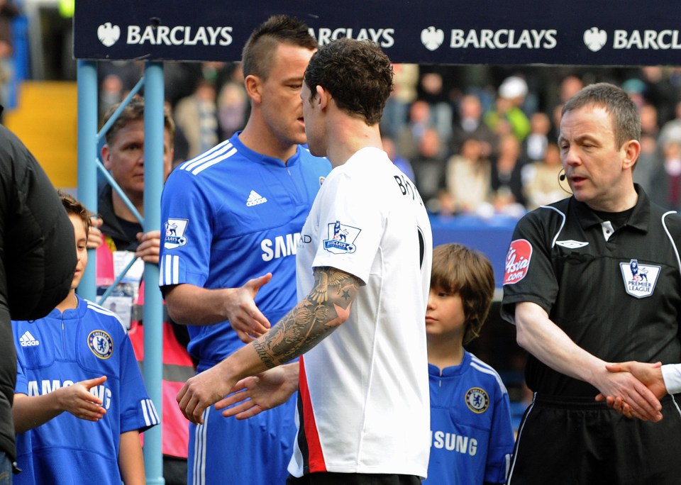 John Terry and Wayne Bridge avoid shaking hands before a Barclays Premier League match.