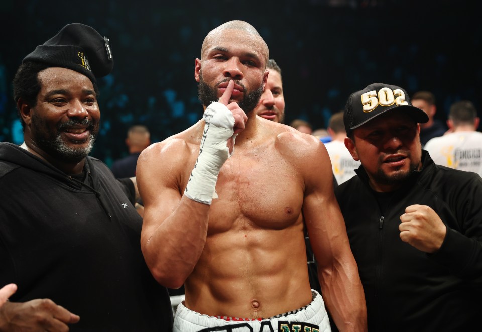 Chris Eubank Jr. celebrates a boxing victory.