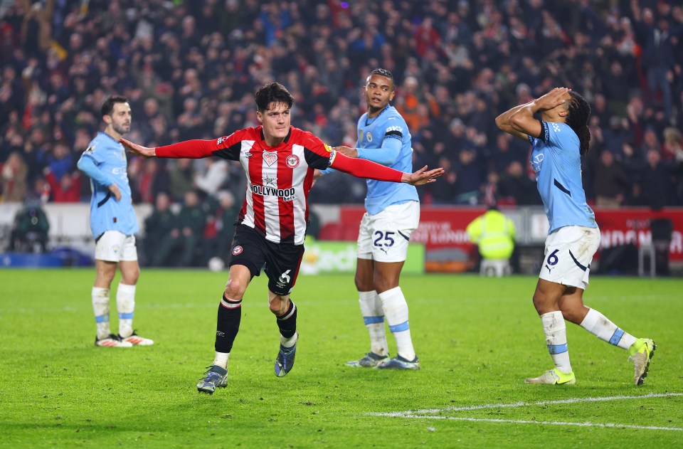 Christian Norgaard of Brentford celebrating a goal.