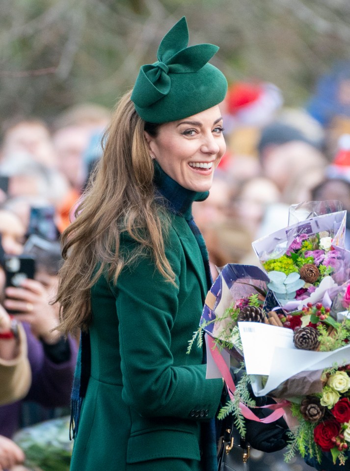 The Princess of Wales beams before going into Sandringham Church last month