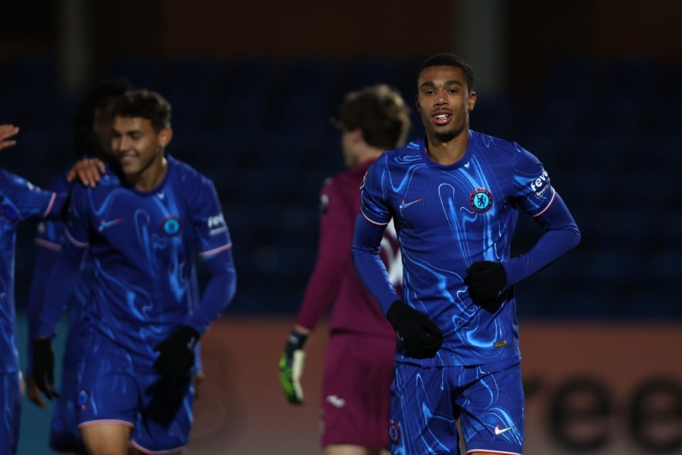 KINGSTON UPON THAMES, ENGLAND - OCTOBER 01: Zain Silcott-Duberry of Chelsea celebrates scoring their second goal during the Premier League International Cup match between Chelsea U21 and RSC Anderlecht U21 at Kingsmeadow on October 01, 2024 in Kingston upon Thames, England.  (Photo by Chris Lee - Chelsea FC/Chelsea FC via Getty Images)