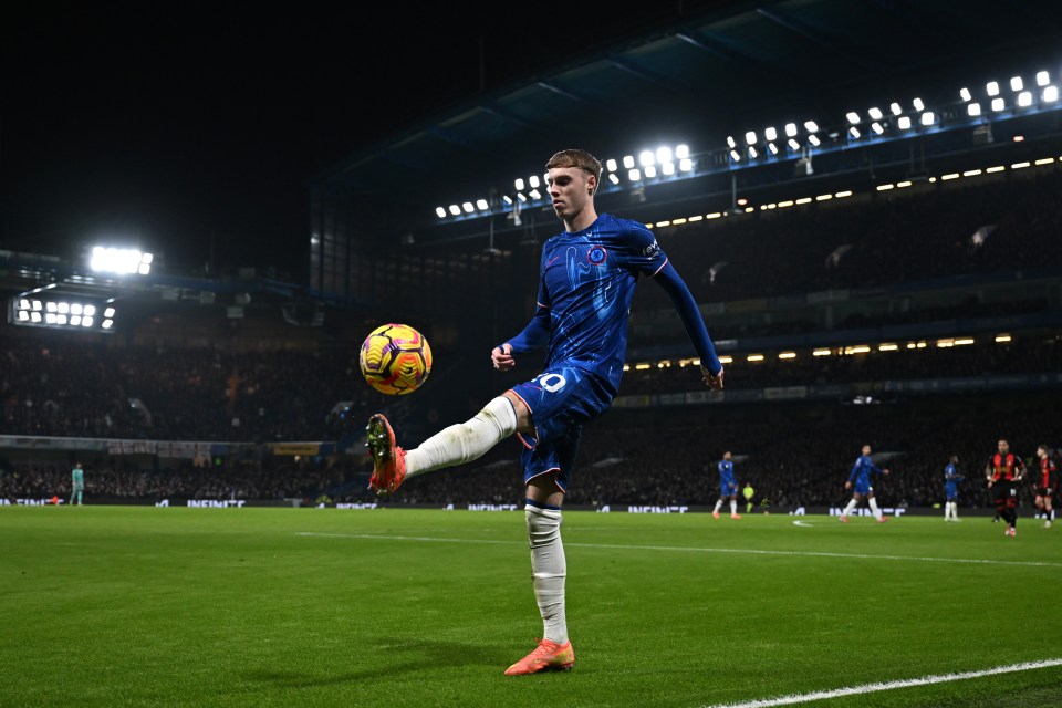 Cole Palmer of Chelsea controls the ball during a Premier League match.