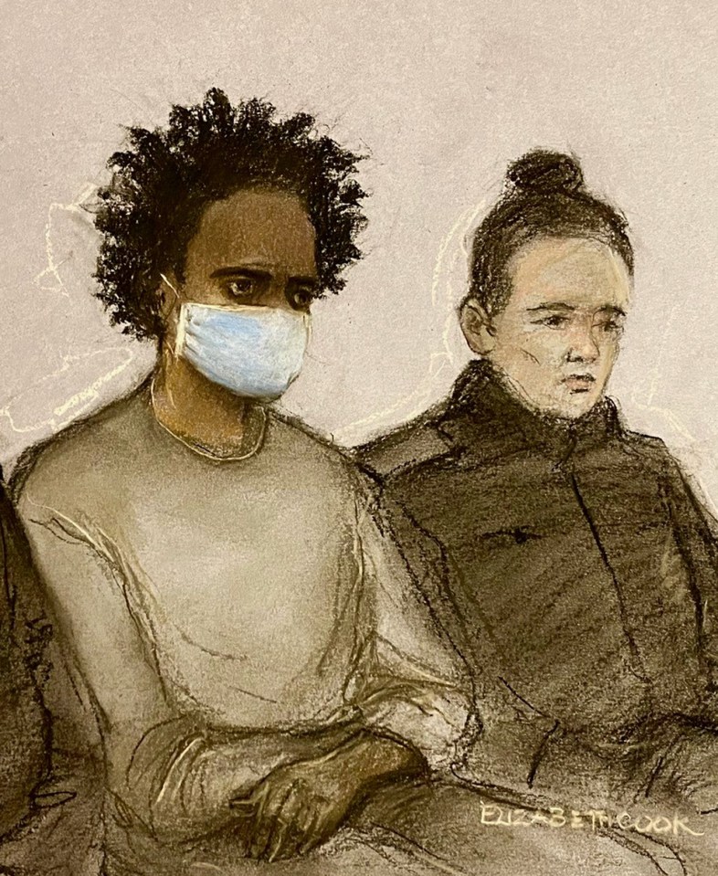 Court artist's sketch of Axel Rudakubana and another person in court.