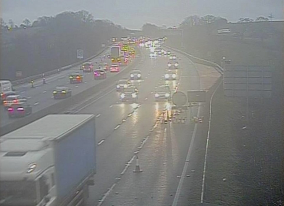 M5 motorway traffic jam following a four-vehicle collision.