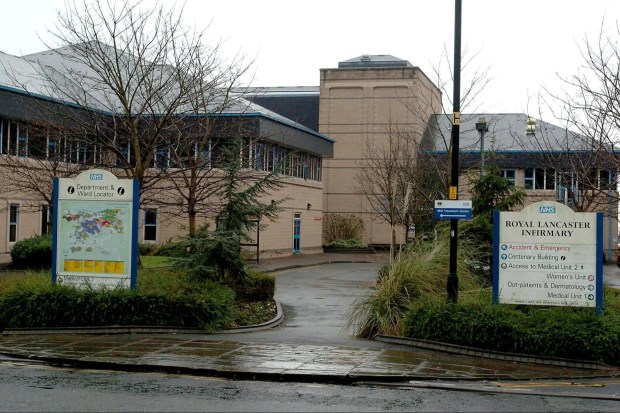 Royal Lancaster Infirmary exterior with signage.