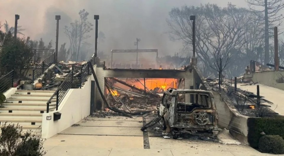 Fire-damaged home and vehicle.