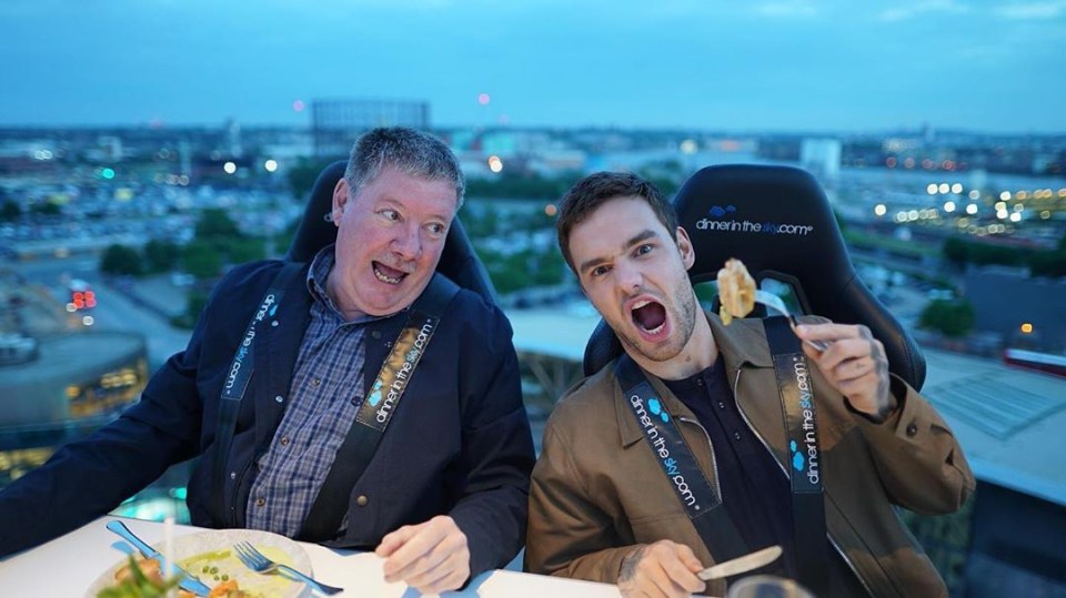 Liam Payne and his father enjoying a meal at Dinner in the Sky.