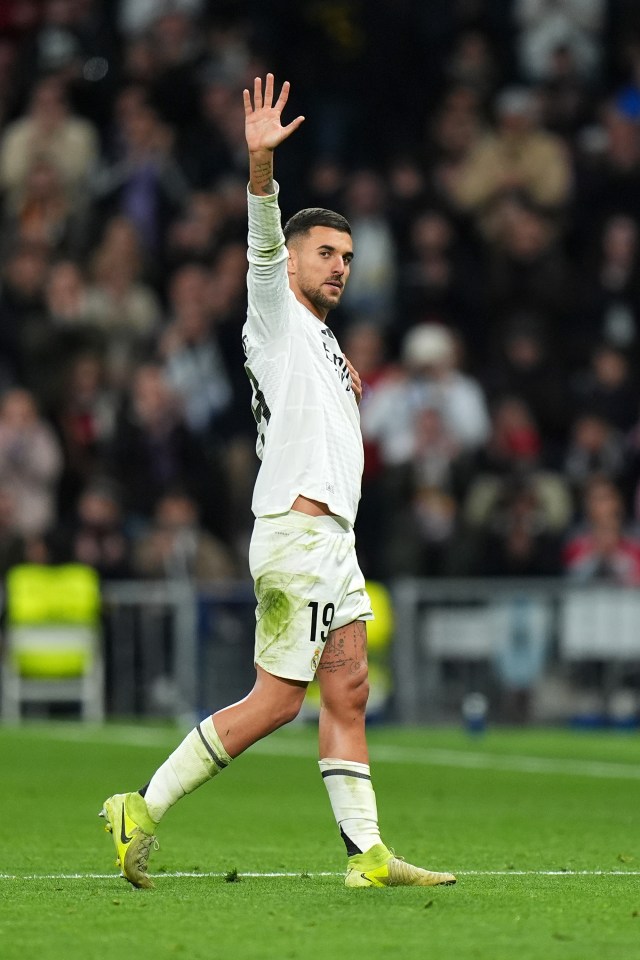 Dani Ceballos of Real Madrid is substituted during a match and waves to the crowd.