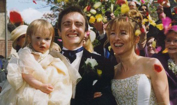 Richard Hammond's wedding: the groom with his bride and their 18-month-old daughter.