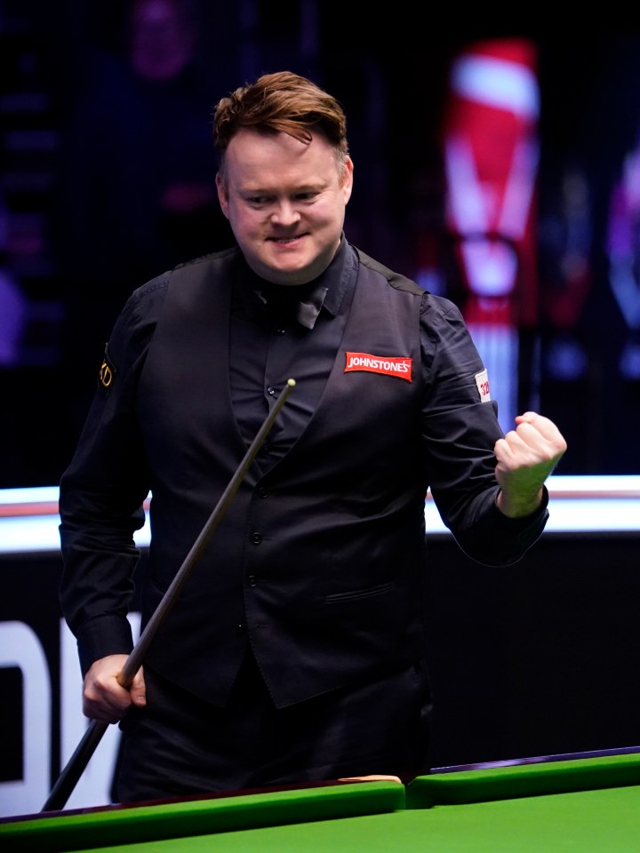 Shaun Murphy celebrates a 147 maximum break in snooker.