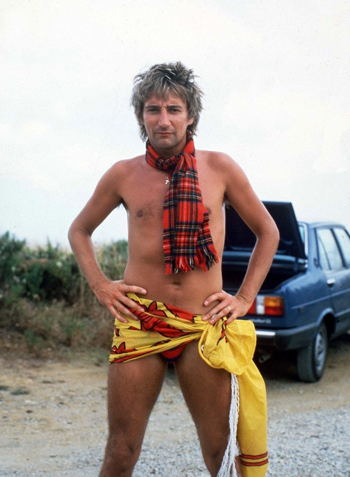 Rod Stewart with the Scotland football team during the 1982 World Cup.