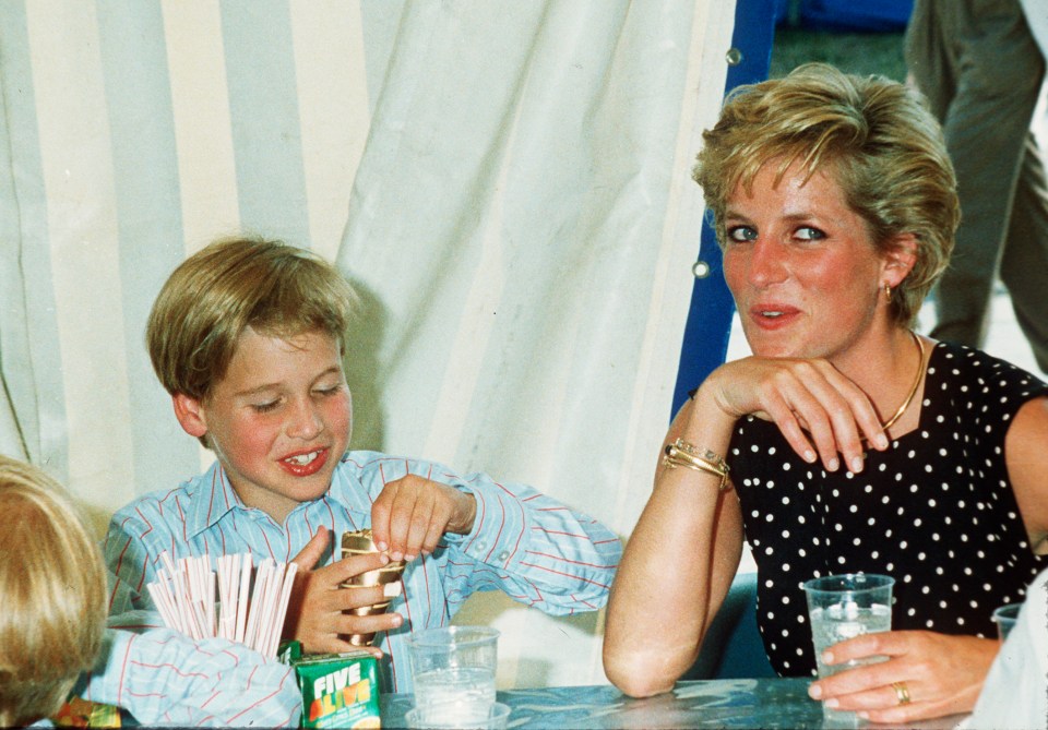 Princess Diana and Prince William enjoying refreshments.