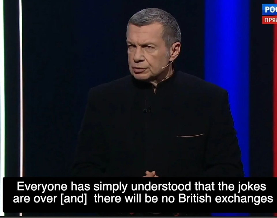 Vile Kremlin propagandist Vladimir Solovyov has urged Vladimir Putin to consider hanging any Brit caught fighting for Ukraine.