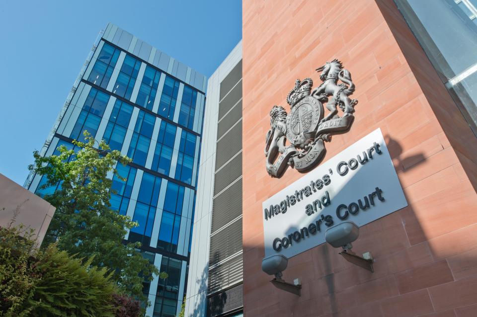 Manchester Magistrates' Court and Coroner's Court signage.