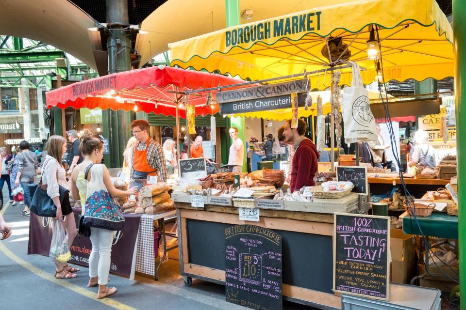 Borough Market stalls in London.