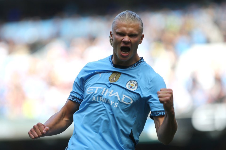 Erling Haaland of Manchester City celebrating a goal.