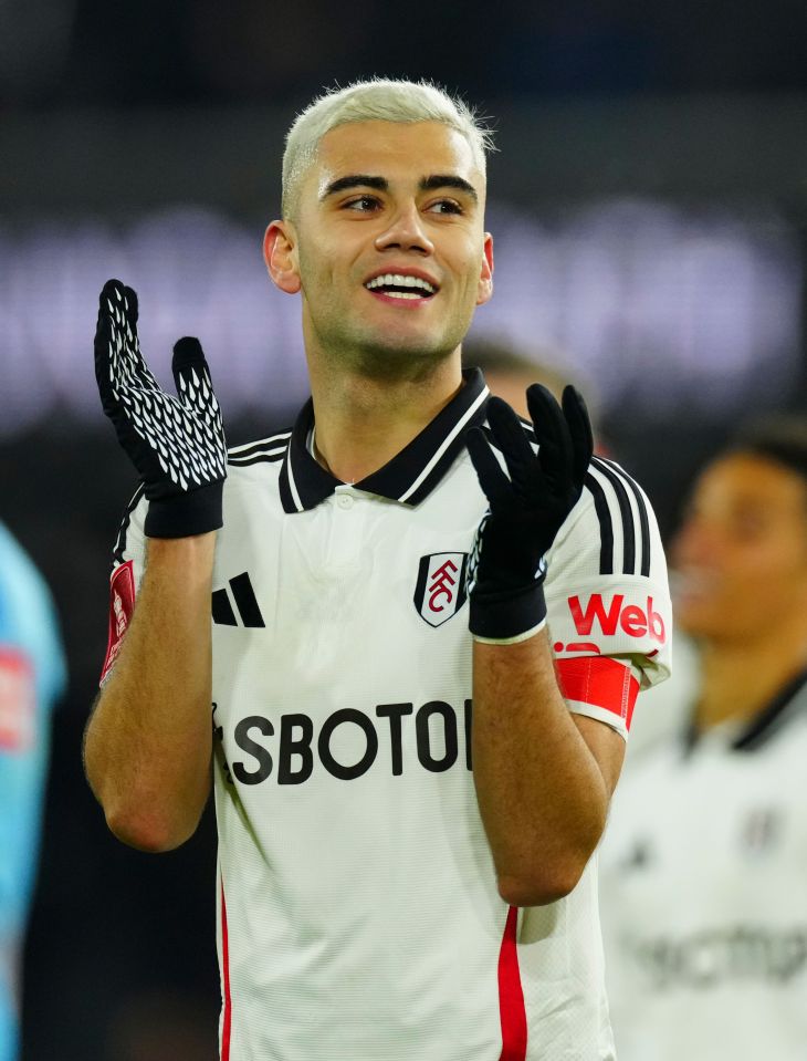 Andreas Pereira of Fulham applauding fans.