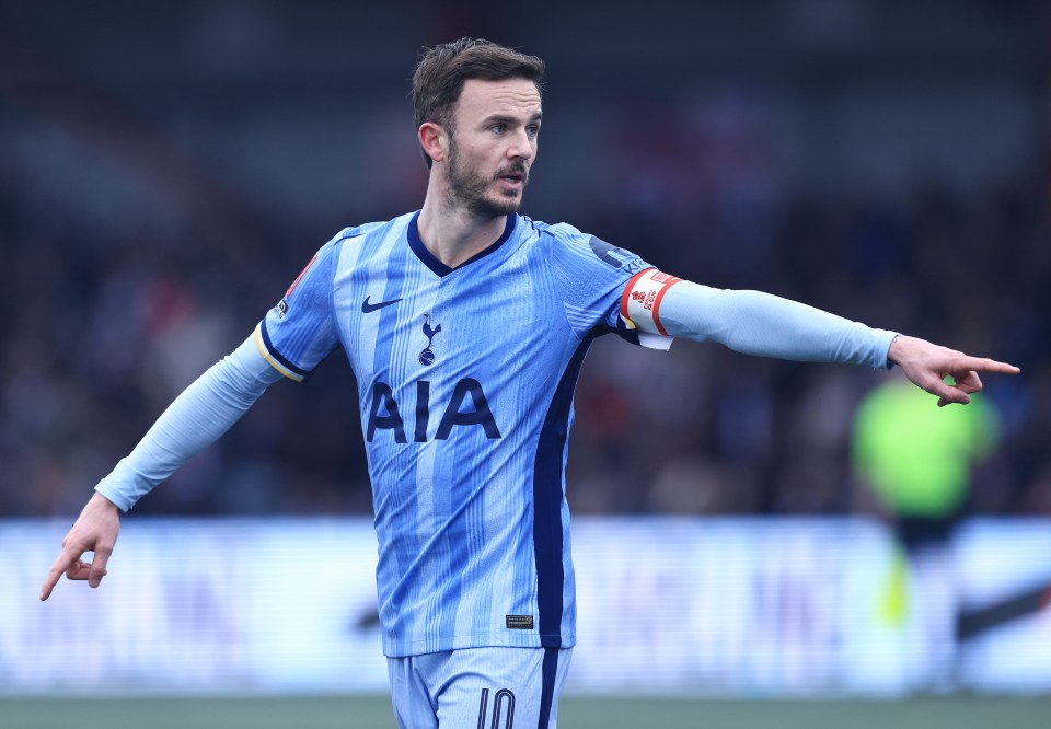 James Maddison of Tottenham Hotspur during a soccer match.