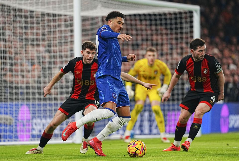 Chelsea's Jadon Sancho dribbling the ball during a Premier League match.