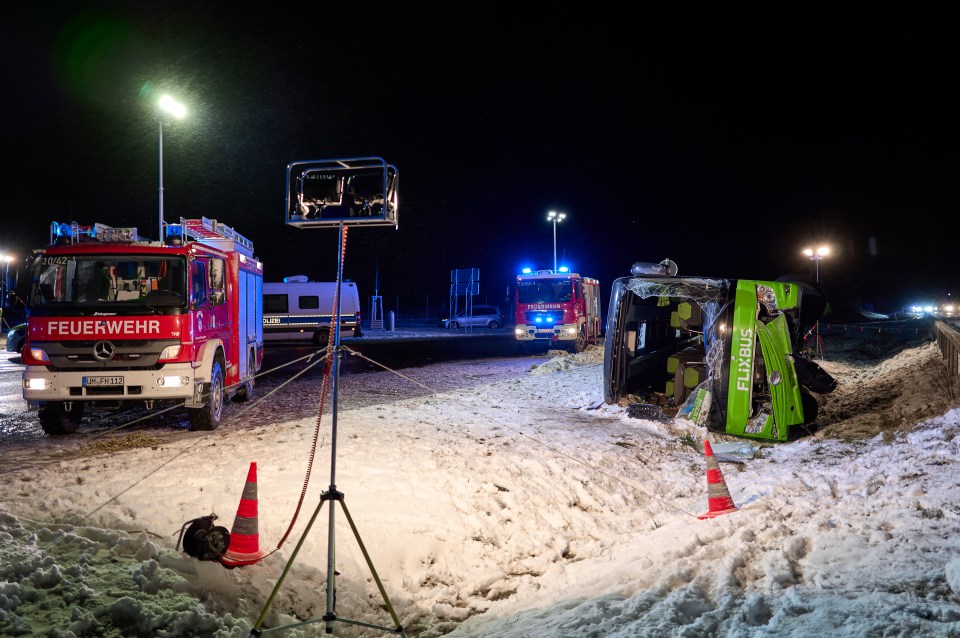 Emergency responders at the scene of a bus crash.