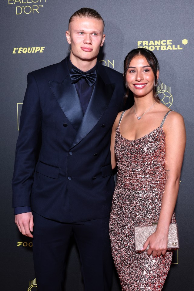 Erling Haaland and Isabel Haugseng Johansen at the Ballon D'Or photocall.