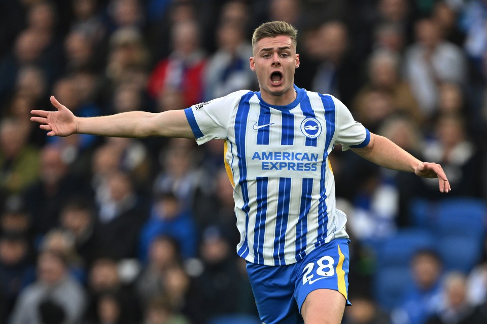 Evan Ferguson of Brighton & Hove Albion playing soccer.