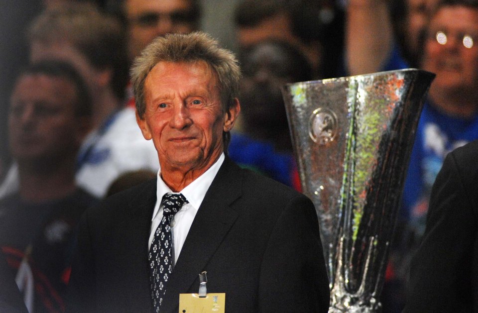 Denis Law at a trophy presentation.