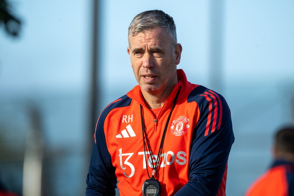 Rene Hake, assistant manager of Manchester United, at a training session.