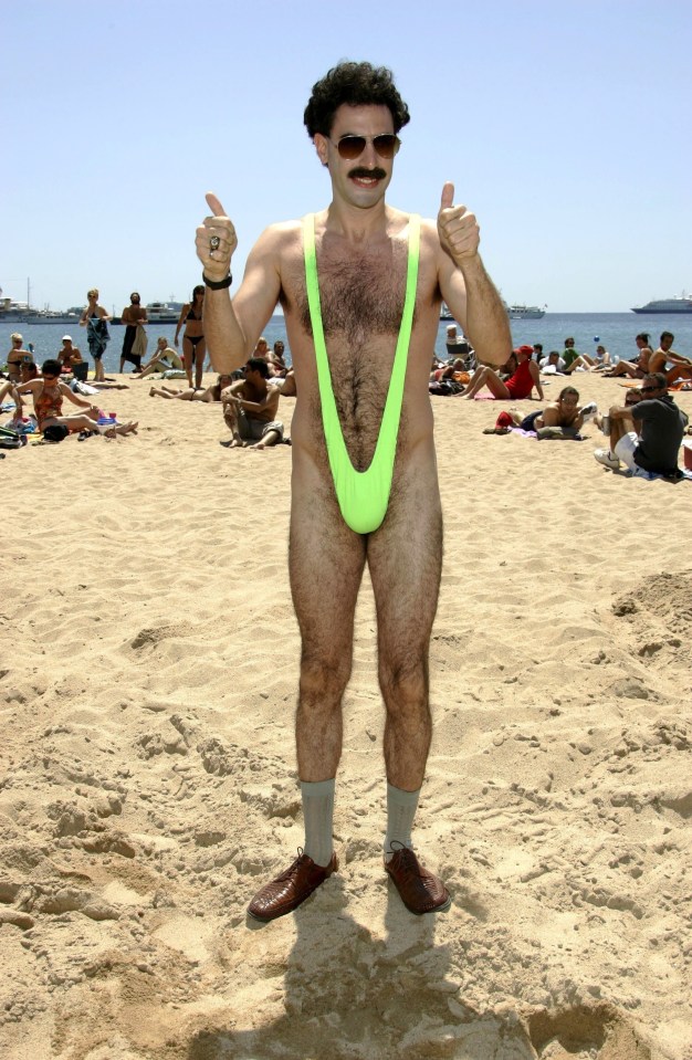 But the contestant reckons she looks like mankini man Borat, above Sacha Baron Cohen in the famous neon-green all-in-one swimsuit